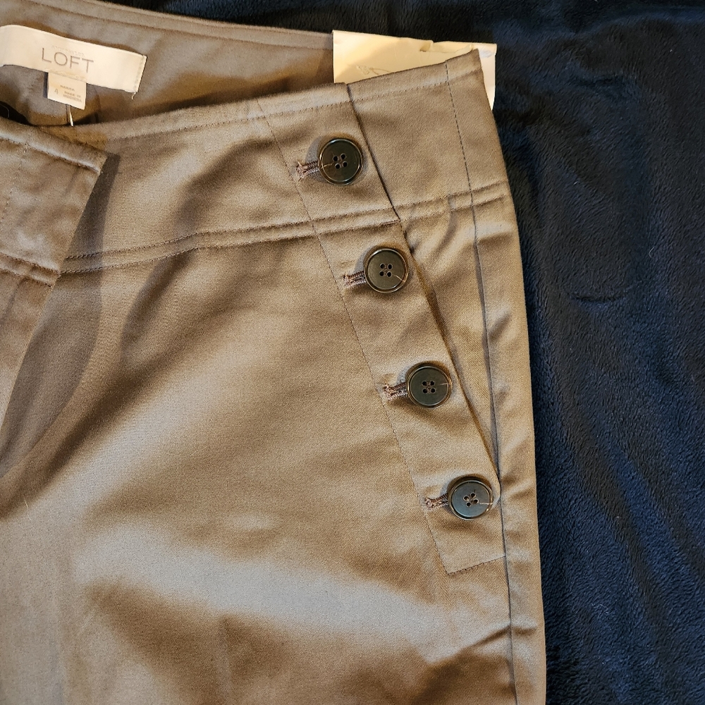 LOFT Gray Button-Accent Pants